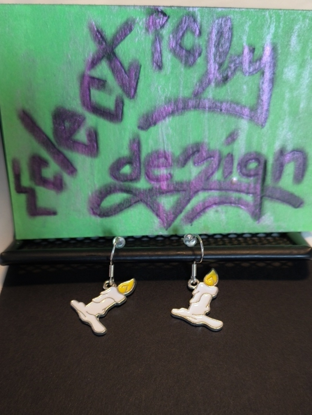 Halloween 365 Silver Enamel Melting Candle Dangle Earrings Spooky Gothic NWT